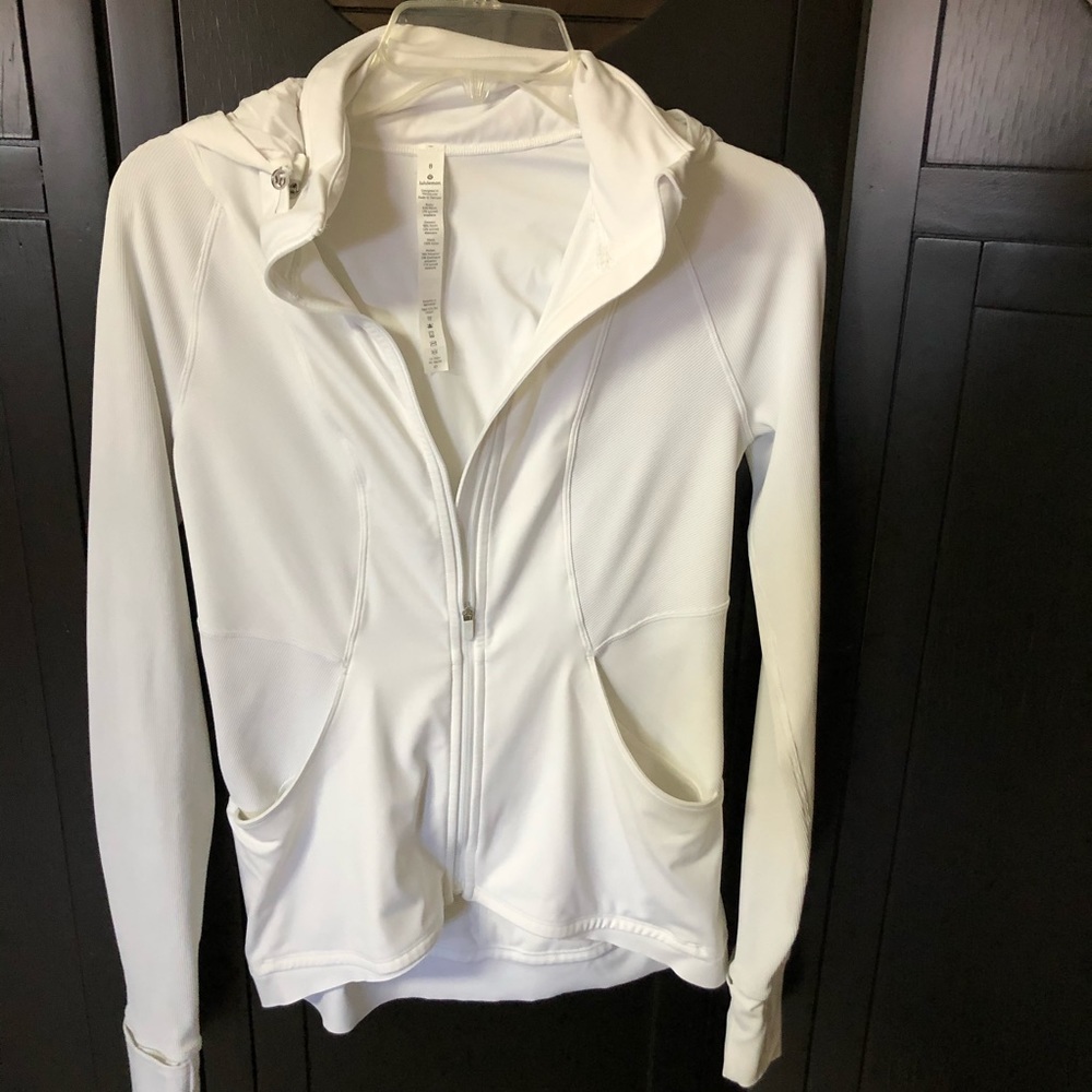 Lululemon Hooded Thumbholes White Jacket Sz 8